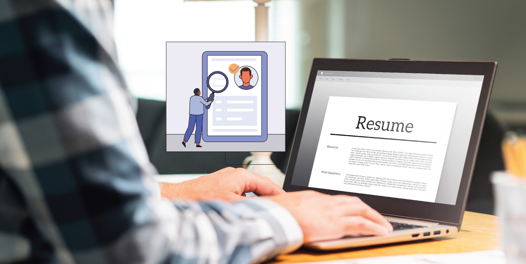 Image of an individual crafting a resume profile on a laptop using the resume builder tool.