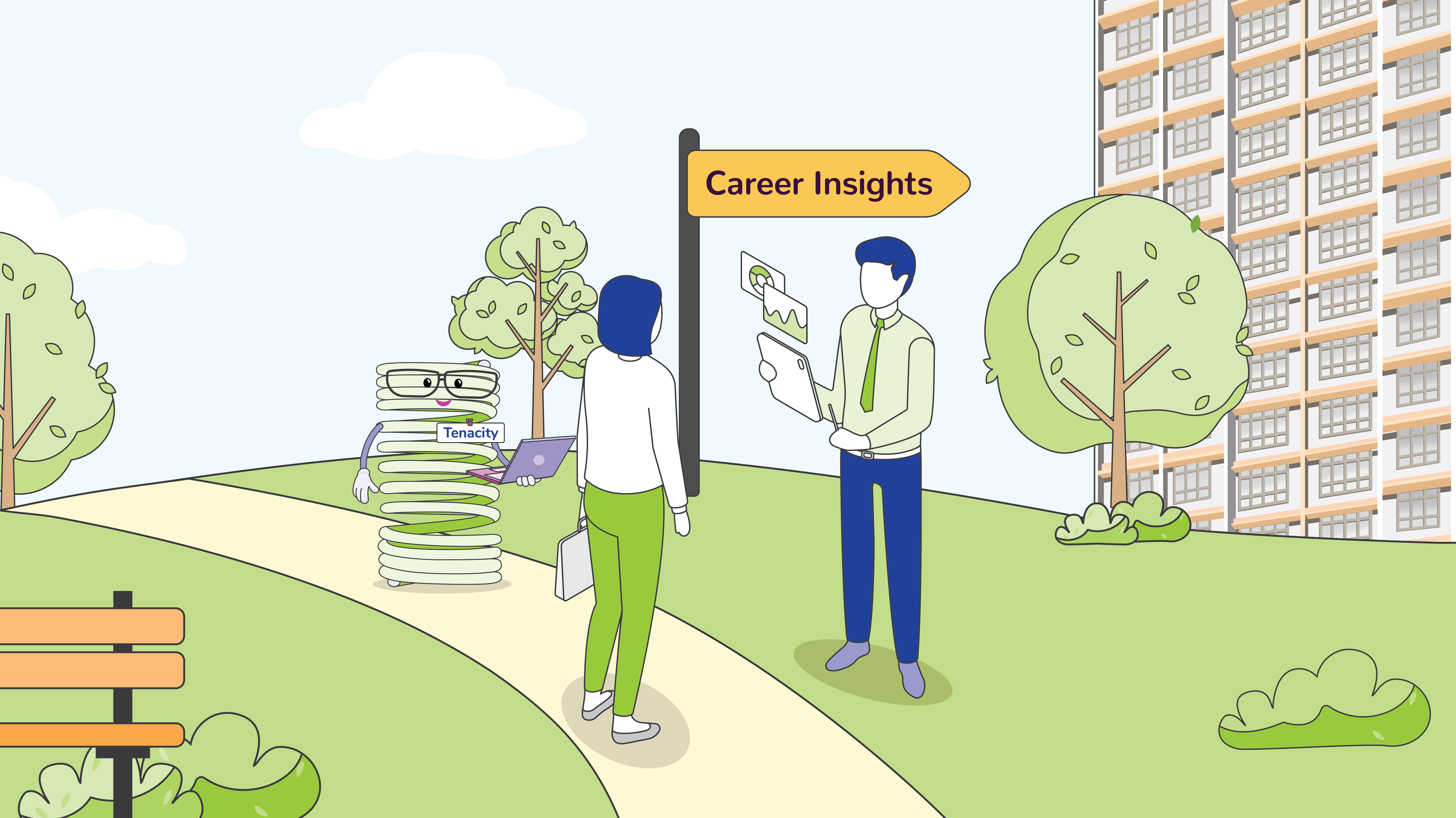 Illustration showing an individual seeking career insights from an employer.